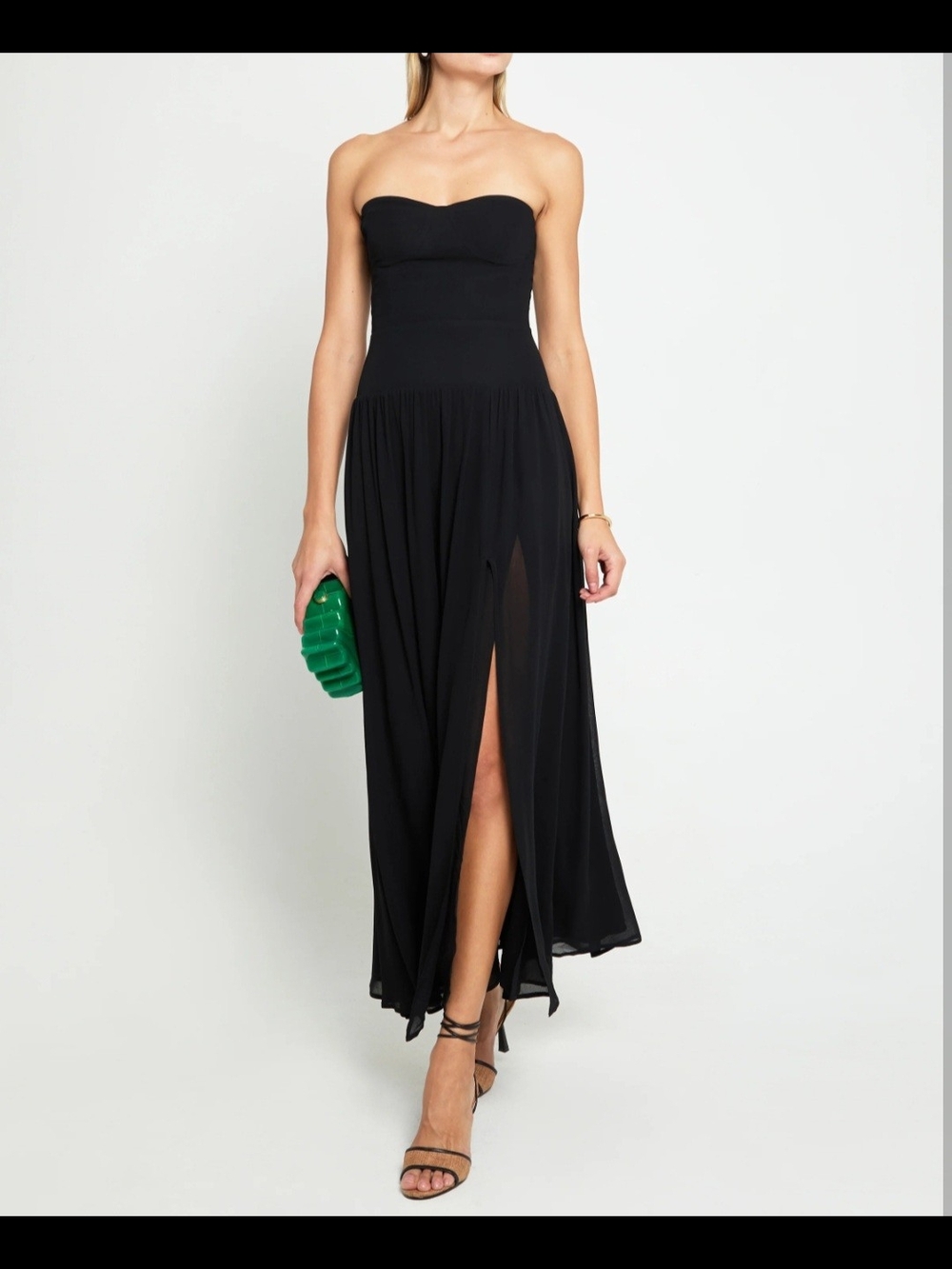 Few Moda O.P.T. Emi Black Strapless Midi Dress with Side Slit